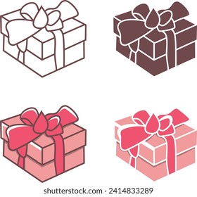 Vector hand drawn set of gift boxes with bows, different styles for icons, stickers, printable.