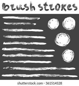 Vector hand drawn set of grunge brush strokes and circles.