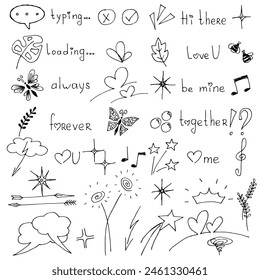 Vector hand drawn set of icons for internet travel business communication and media liner