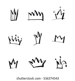 Vector hand drawn set. King princess crowns. Vector illustration