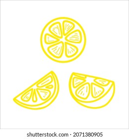 Vector hand drawn set of lemon isolated on white background icon. Funny doodle slices of lemon for seasonal design, textile, decoration caffe or greeting card. Retro isolated sketches in vintage style