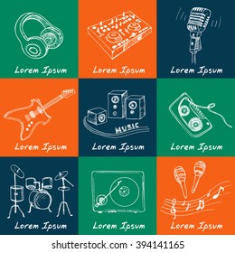 Vector hand drawn set with Musical instruments.Hand drawing Doodle,vector illustration. Useful for gift cards, packaging, design and interior decorating.