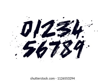 Vector Hand Drawn Set of Numbers. Brush painted digits. Lettering.