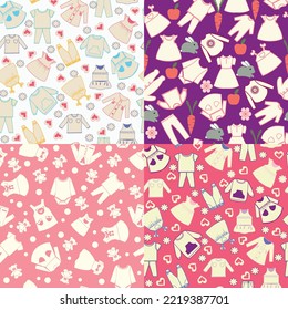 Vector hand drawn Set pattern of  fashion baby and children clothes collection. 