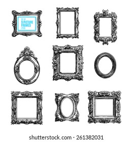 Vector hand drawn set with picture frames. Sketched illustration collection.