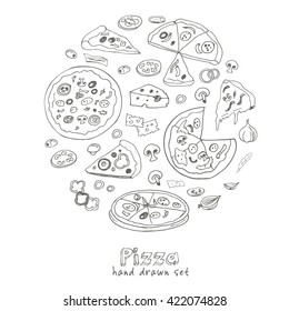 Vector hand drawn set with pizza. Vintage illustration  design menus, recipes and packages product.