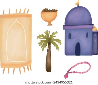 Vector hand drawn set of ramadan clipart collection