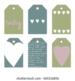 Vector hand drawn set.  Romantic tags collection  with flowers, lettering.  Set of  holiday invitations. 