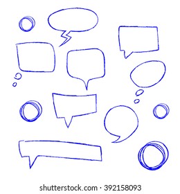 Vector hand drawn set of sketch speech bubbles clouds rounds  for use as individual designs or as a background
