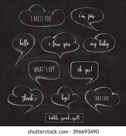 Vector hand drawn set of sketch speech bubbles clouds