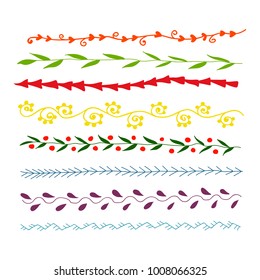 Vector hand drawn set of some colorful floral trendy text dividers and decorations. Special for printed goods and books, typographical image and design element. Textile image.