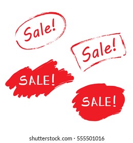 Vector hand drawn set of splashes with sale lettering.