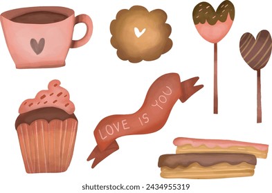 vector hand drawn set of sweets collection