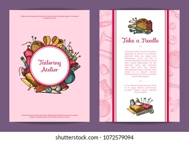 Vector Hand Drawn Sewing Card, Flyer Or Brochure Template