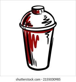 Vector hand drawn shaker for cocktails. Sketch with red on the white background