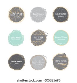 Vector hand drawn shapes for brand identity and logo design isolated on background and easy to use. Brush and inc design elements with gold grunge texture.