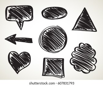 Vector hand drawn shapes on white background