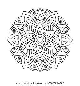 Vetor mão desenhada silhueta doodle mandala design. Arte de mandala ornamental moderna e luxuosa. Motivo de tatuagem floral, mandala boêmia página do livro de coloração preto branco, design de arte árabe da linha islâmica.