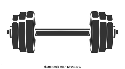 Vector hand drawn silhouette of dumbbell isolated on white background. Template for sport icon, symbol, logo or other branding. Modern retro illustration.