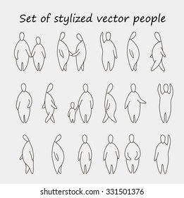 Vector hand drawn silhouette of people, for landscape and architecture, sketch