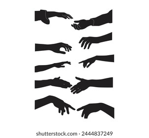  vector hand drawn hand silhouette set 