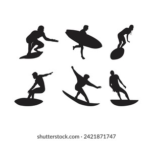 vector hand drawn silhouette of a surfer