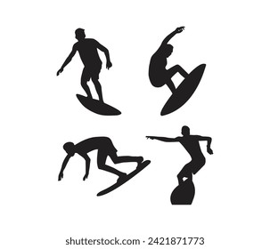 vector hand drawn silhouette of a surfer
