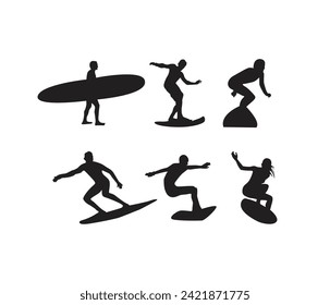 vector hand drawn silhouette of a surfer