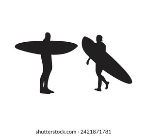 vector hand drawn silhouette of a surfer