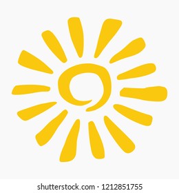 Vector hand drawn simple basic style illustration of a beautiful yellow sun isolated on white background