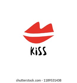 Vector hand drawn simple beautiful red lips sketch illustration. Decor element for logo, label, emblem, poster, postcard and other