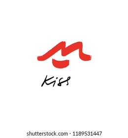 Vector hand drawn simple beautiful red lips sketch illustration. Decor element for logo, label, emblem, poster, postcard and other