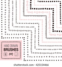 Vector hand drawn simple ornamental brushes set.