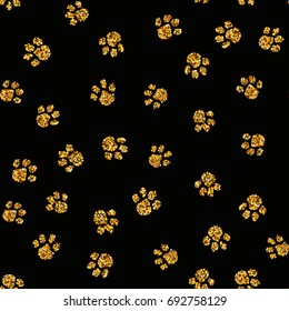 Vector hand drawn simple seamless pattern with dog paws. Paws and bones background for pet shop design.