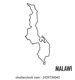 Dibujo manual estilo simple gráfico línea contorno del mapa de Malawi aislado en fondo blanco