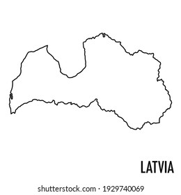 Vector hand drawn simple style illustration line contour drawing of the map of Latvia isolated on white background