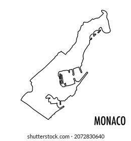 Vector hand drawn simple style illustration line contour drawing of Principality of Monaco map isolated on white background