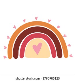 Vector dibujó a mano un arco iris pastel con corazones. Ilustración vectorial. Diseño de bebé para invitación de cumpleaños o ducha de bebé, afiche, ropa, arte de pared infantil y postal.