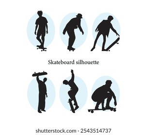 Vector hand drawn skateboard skating silhouette set