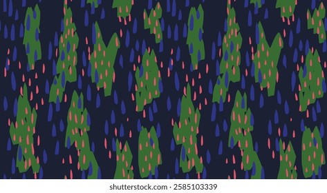 Vector hand drawn sketch abstract organic shapes seamless pattern. Unique spotted print on a dark background. Contemporary minimalist ornament