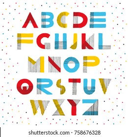 Alfabeto dibujado a mano del vector. Fuente de letras coloreadas de color agua.