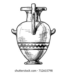 Vector hand drawn sketch of ancient greek vase. Hydria.