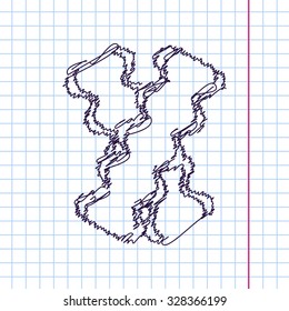 Vector hand drawn sketch bacon icon on copybook. Doodle style 