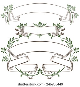 Vector hand drawn sketch - banner in the leaves of plants in different versions