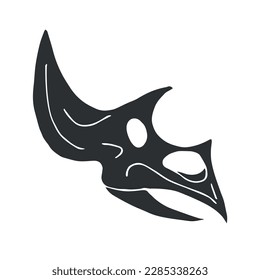Vector hand drawn sketch black triceratops dinosaur skull isolated on white background