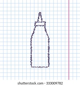 Vector hand drawn sketch bottle with ketchup icon on copybook. Doodle style 