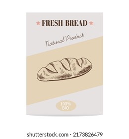 Vector hand drawn sketch bun and bread poster. Food illustration.  Hand drawn template for packaging, label, banner, poster.