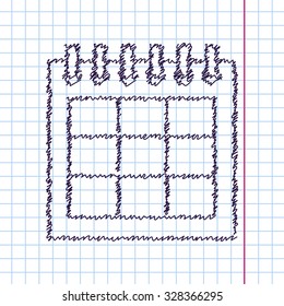 Vector hand drawn sketch calendar icon on copybook. Doodle style 