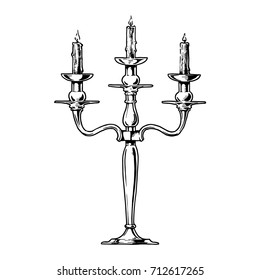 Vector hand drawn sketch of candlestick in ink hand drawn style.