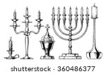 Vector hand drawn sketch of candlesticks set in ink hand drawn style. 